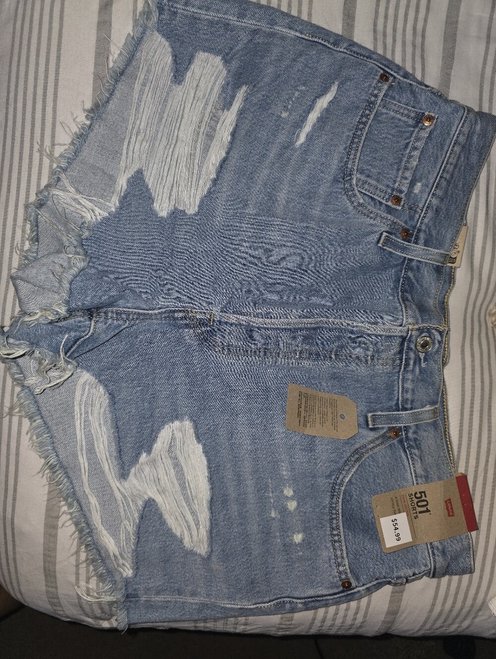 Levi's 501 Light Blue Distressed Denim Cutoff Shorts